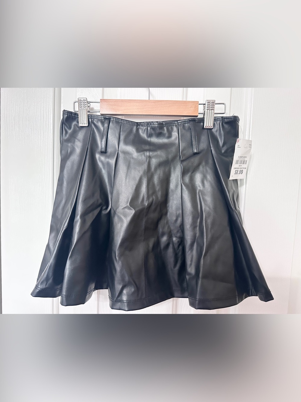 Black Faux Leather Mini Skirt - Flared A-Line
